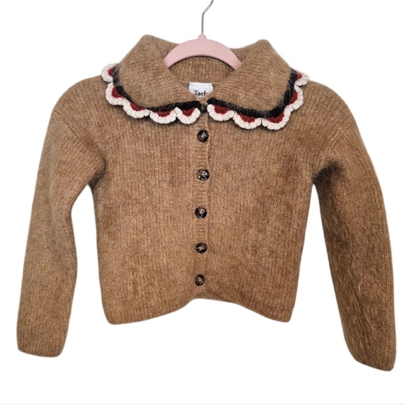 TACH Brown Cropped Cardigan with Embroidered Collar felipa USA xs - Picture 7 of 12